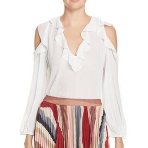 Alice + Olivia Gia Cold Shoulder Ruffle Blouse
